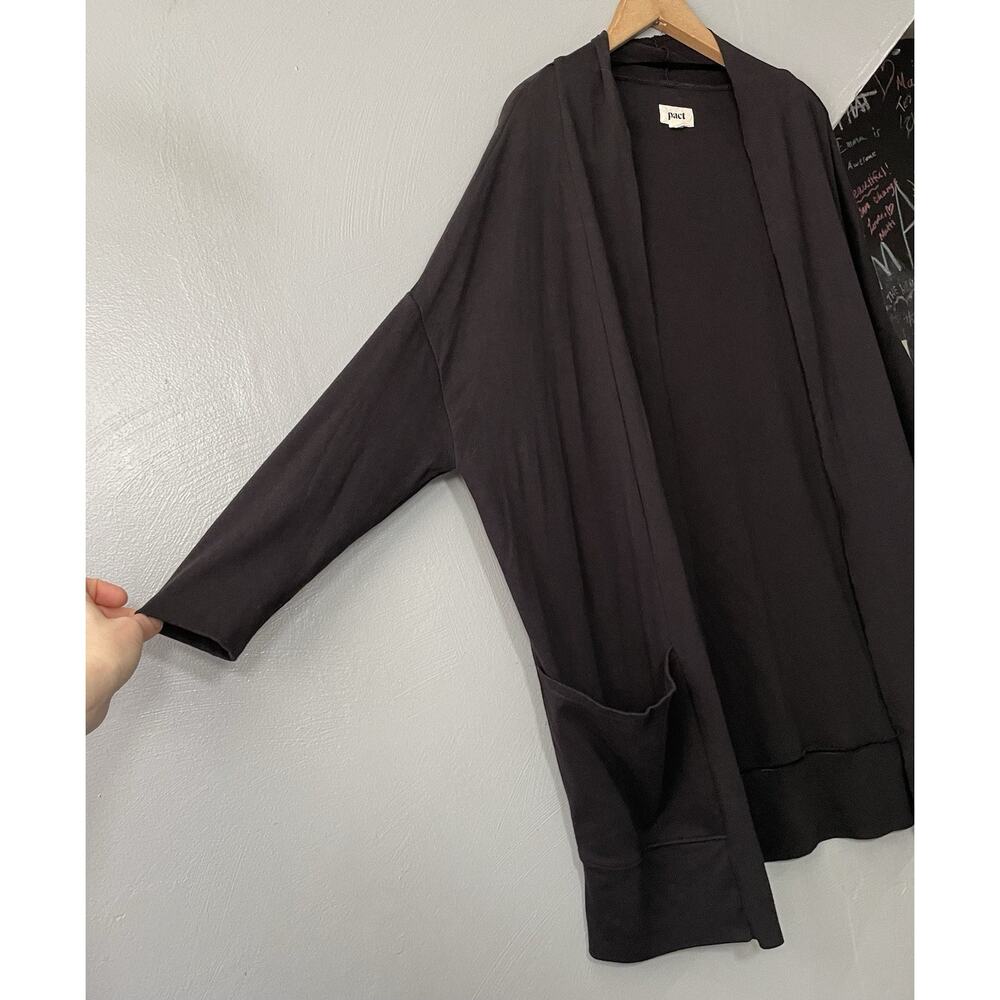 Pact Airplane Wrap Open Cardigan Size M / L Black Knit Organic Cotton Pocket - Picture 2 of 9
